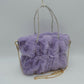 Plush Faux Fur Handbag with Rhinestone Handles and Chain Strap - Purple - HandBag