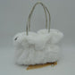 Plush Faux Fur Handbag with Rhinestone Handles and Chain Strap - Clear White - HandBag