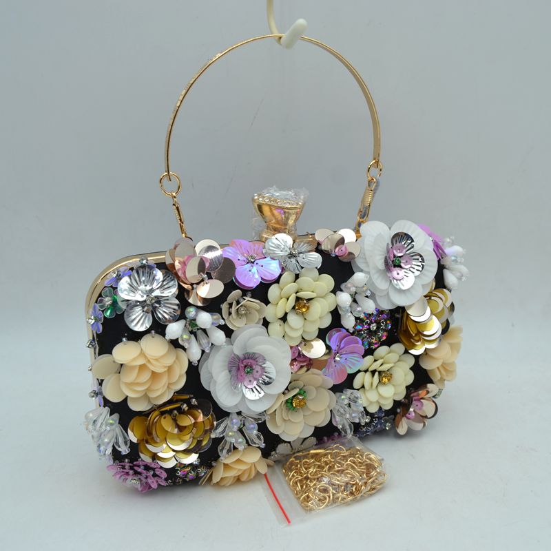 Fleur Sequin Garden Hard Case Clutch - Evening Bags
