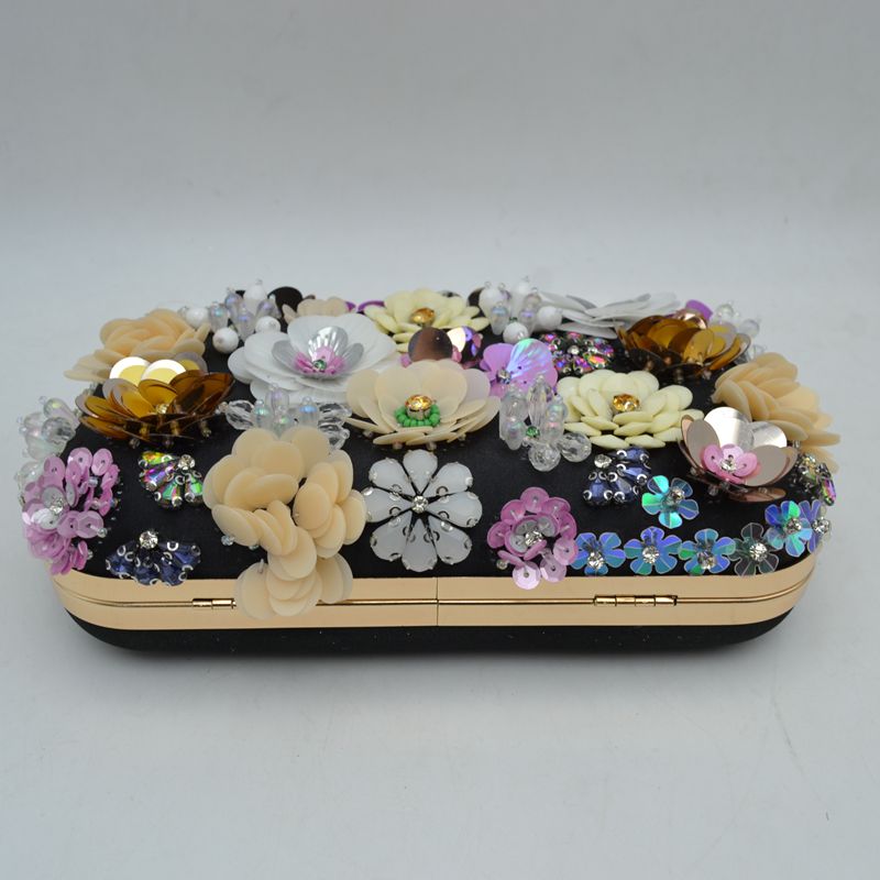 Fleur Sequin Garden Hard Case Clutch - Evening Bags