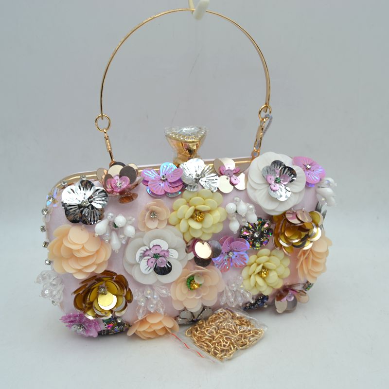 Fleur Sequin Garden Hard Case Clutch - Evening Bags