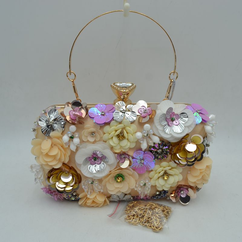 Fleur Sequin Garden Hard Case Clutch - Evening Bags