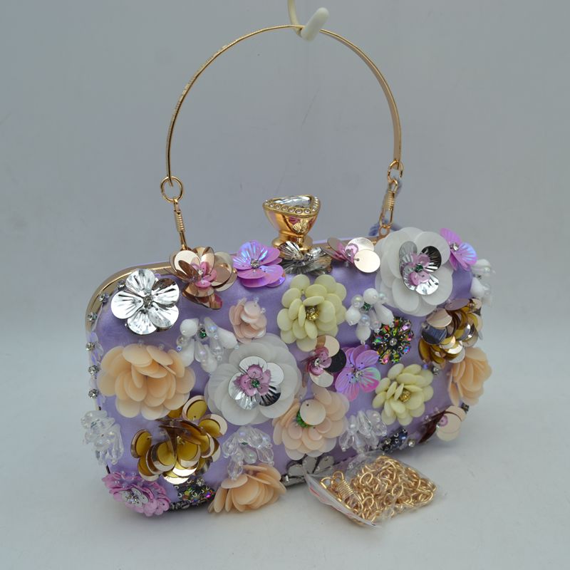 Fleur Sequin Garden Hard Case Clutch - Evening Bags