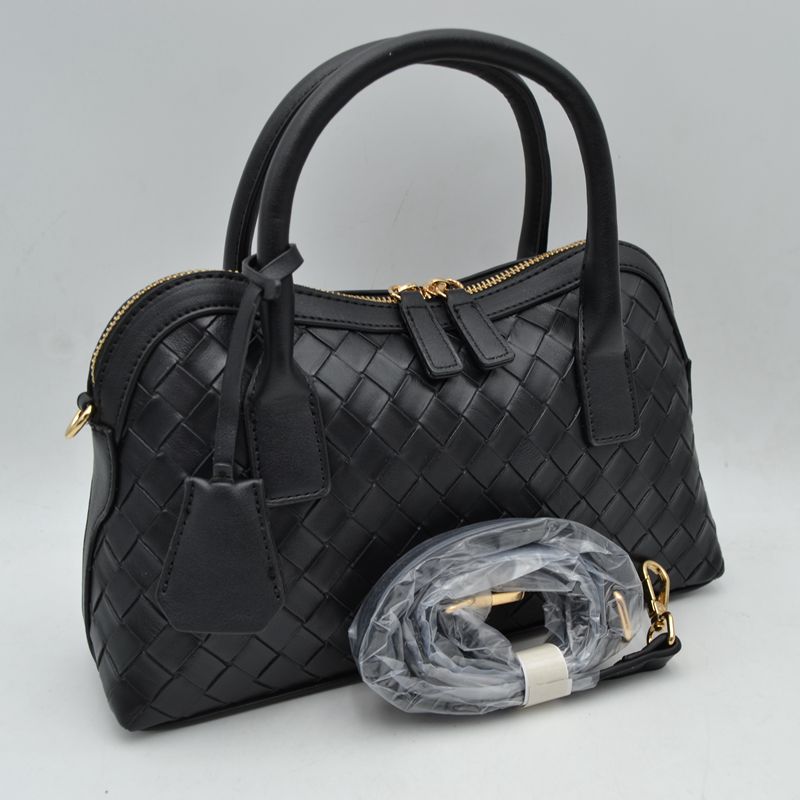 Structured Woven Satchel Bag with Hanging Clochette Accent - Black - Satchel Bag