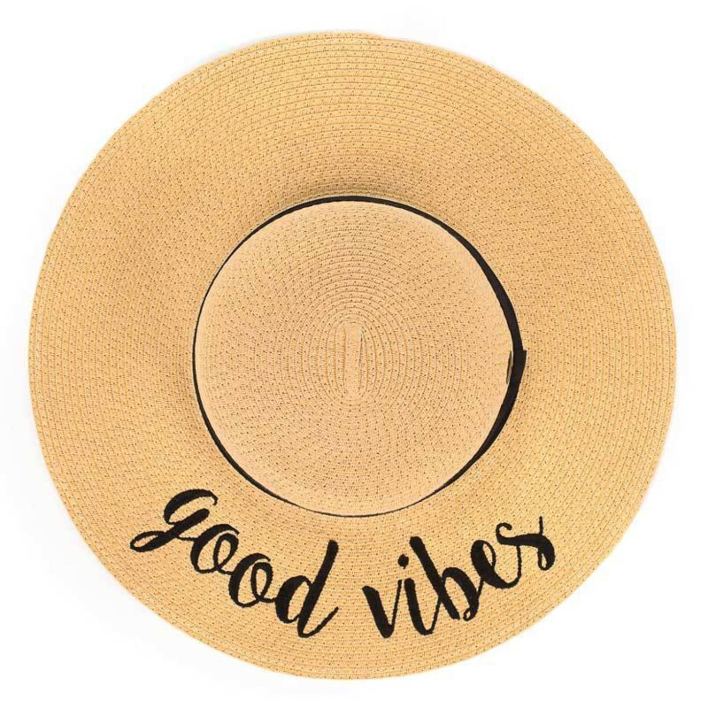 C.C Paper Brim Straw Hat With Lettering And Ribbon Band 100% Paper Straw