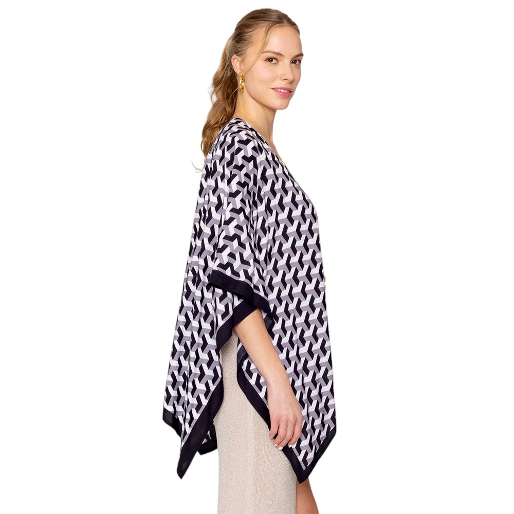 Black Geometric Pattern Print Ruana Poncho is a must-have addition to your wardrobe. Crafted with a unique geometric pattern, this poncho adds a touch of modern style to any outfit. Made with high-quality materials, it provides both comfort and durability. Perfect for any occasion, this versatile piece is a statement piece you won't miss out on. 