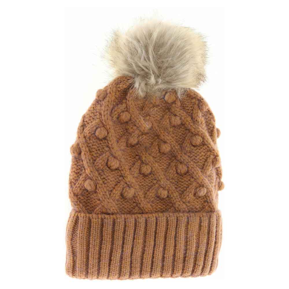 GingerBrown Bobble Knit Fur Pom C.C Beanie offers expert-level warmth and style, combining a durable knit fabric with a soft, luxurious fur pom for a refined winter accessory. Designed for a secure, comfortable fit, this beanie effectively retains heat while enhancing any cold-weather outfit with its premium materials and timeless design. Ideal for staying cozy without sacrificing sophistication during colder seasons. 
