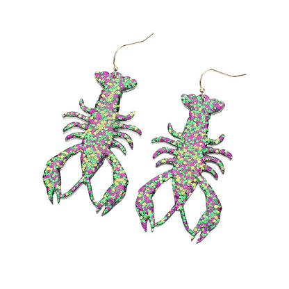 Glittered Mardi Gras Lobster Crawfish Dangle Earrings are the perfect accessory for any festive celebration. The glitter adds a touch of sparkle, while the lobster and crawfish design highlights your love for seafood and fun events. With their dangle style, these earrings are sure to catch everyone's attention.