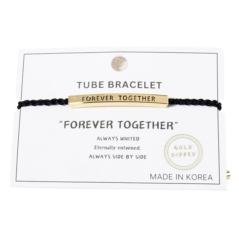 Gold-Dipped FOREVER TOGETHER Pointed Rope Cinch Pull Tie Bracelet is the perfect way to symbolize your eternal bond. The adjustable design ensures a comfortable fit, while the white gold dipped message bar adds a touch of elegance. Make a statement with this heartfelt accessory-