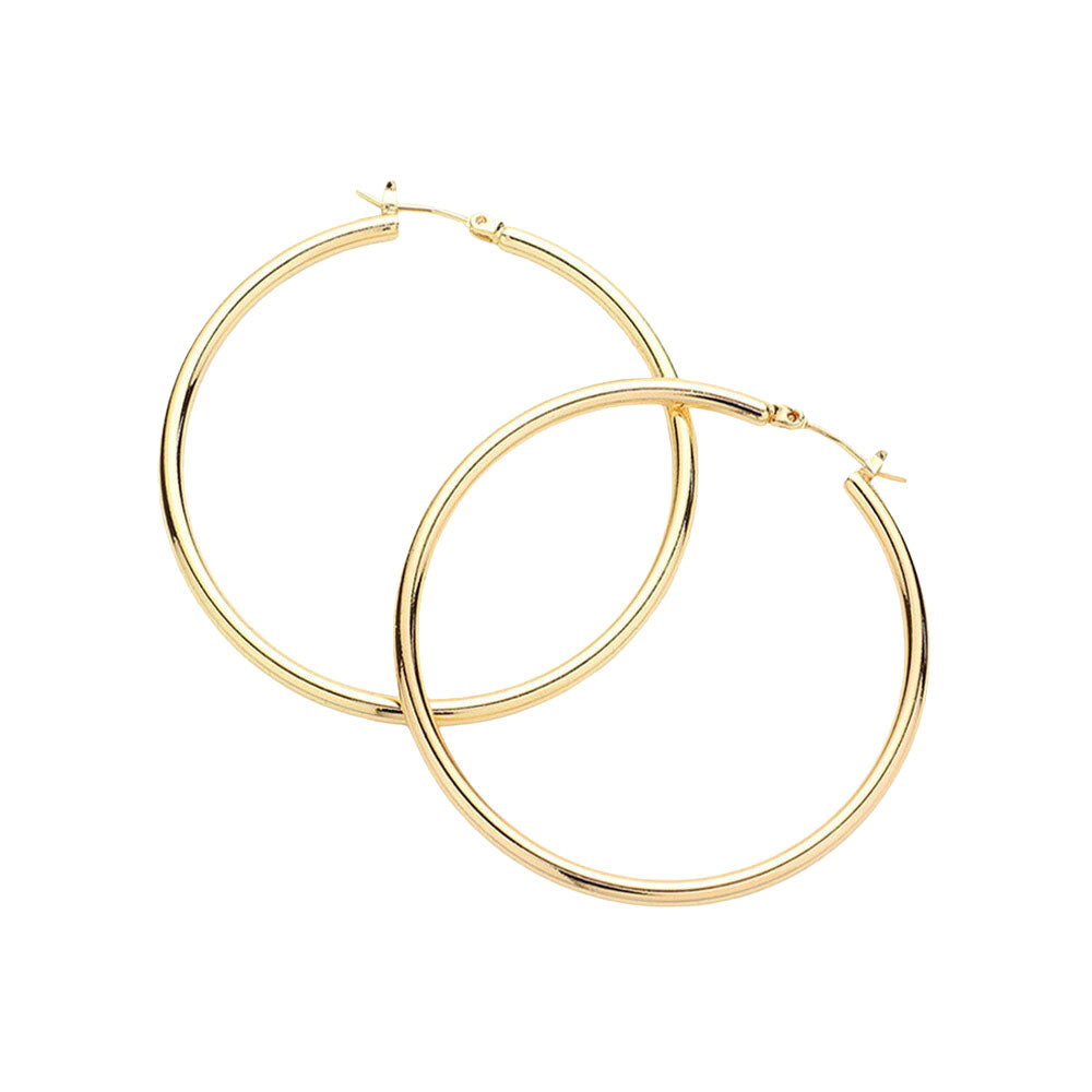 Gold 14K Gold Dipped 2 Inch Brass Metal Hoop Pin Catch Earrings, enhance your attire with these brass metal hoop pin catch earrings to show off your fun trendsetting style. Turn your ears into a chic fashion statement with these earrings! An excellent choice for wearing at outings, events, or any meaningful occasion.
