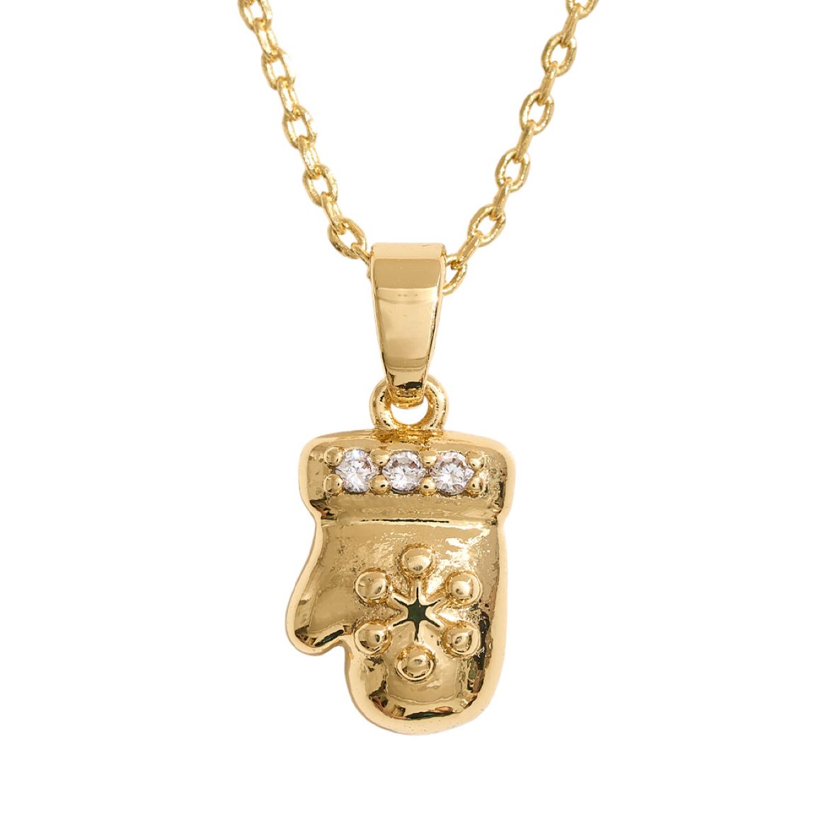 Bring warmth and charm to your jewelry collection with this playful holiday mitt pendant necklace. Embellished with sparkling details, it’s the perfect accessory for baking enthusiasts and those who love unique, whimsical designs that express creativity and personality.