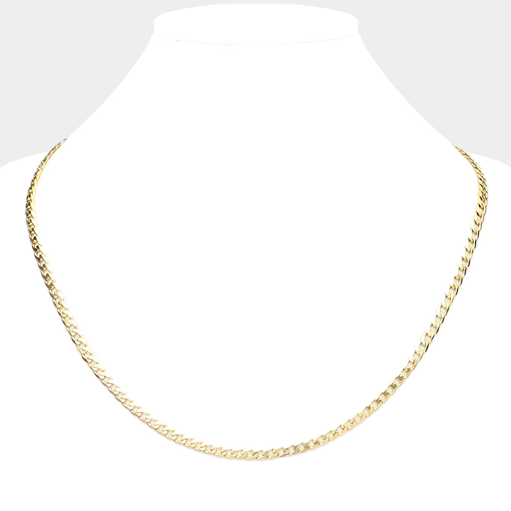 Gold 18-inch, 4mm stainless steel diamond-cut Cuban chain necklace is a versatile and durable accessory. Its unique diamond-cut design adds dimension and shine to any outfit, making it a stylish addition to any jewelry collection. Made from stainless steel, this necklace is also rust and tarnish resistant, ensuring long-lasting wear.