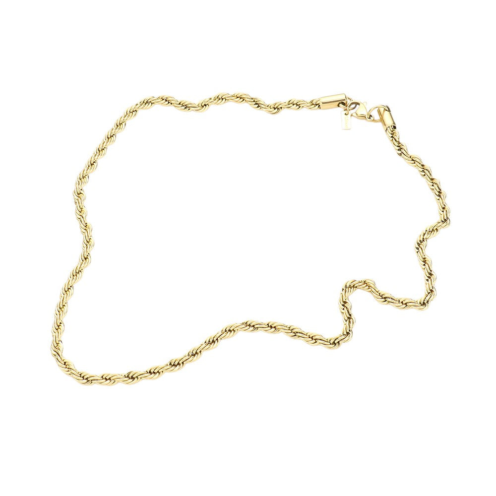 Gold 18 INCH, 4mm stainless steel rope chain necklace is a durable and sleek accessory for any outfit. Made with high-quality stainless steel, this necklace is resistant to tarnishing and damage, making it a long-lasting piece for everyday wear. The 4mm width adds just the right amount of shine and statement to any look.