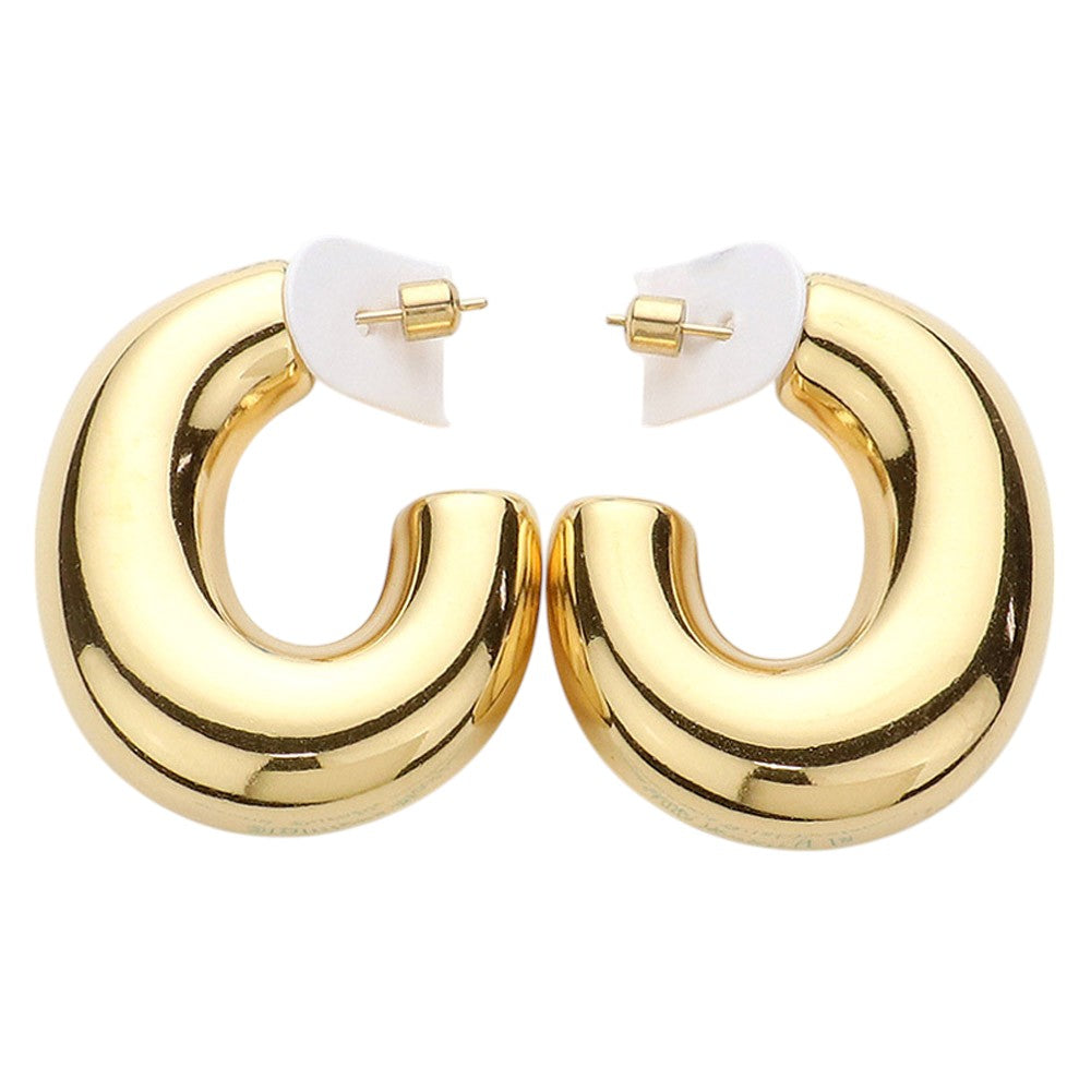 18K Gold Dipped Chunky Stainless Steel Hoop Earrings - Assorted - Earrings