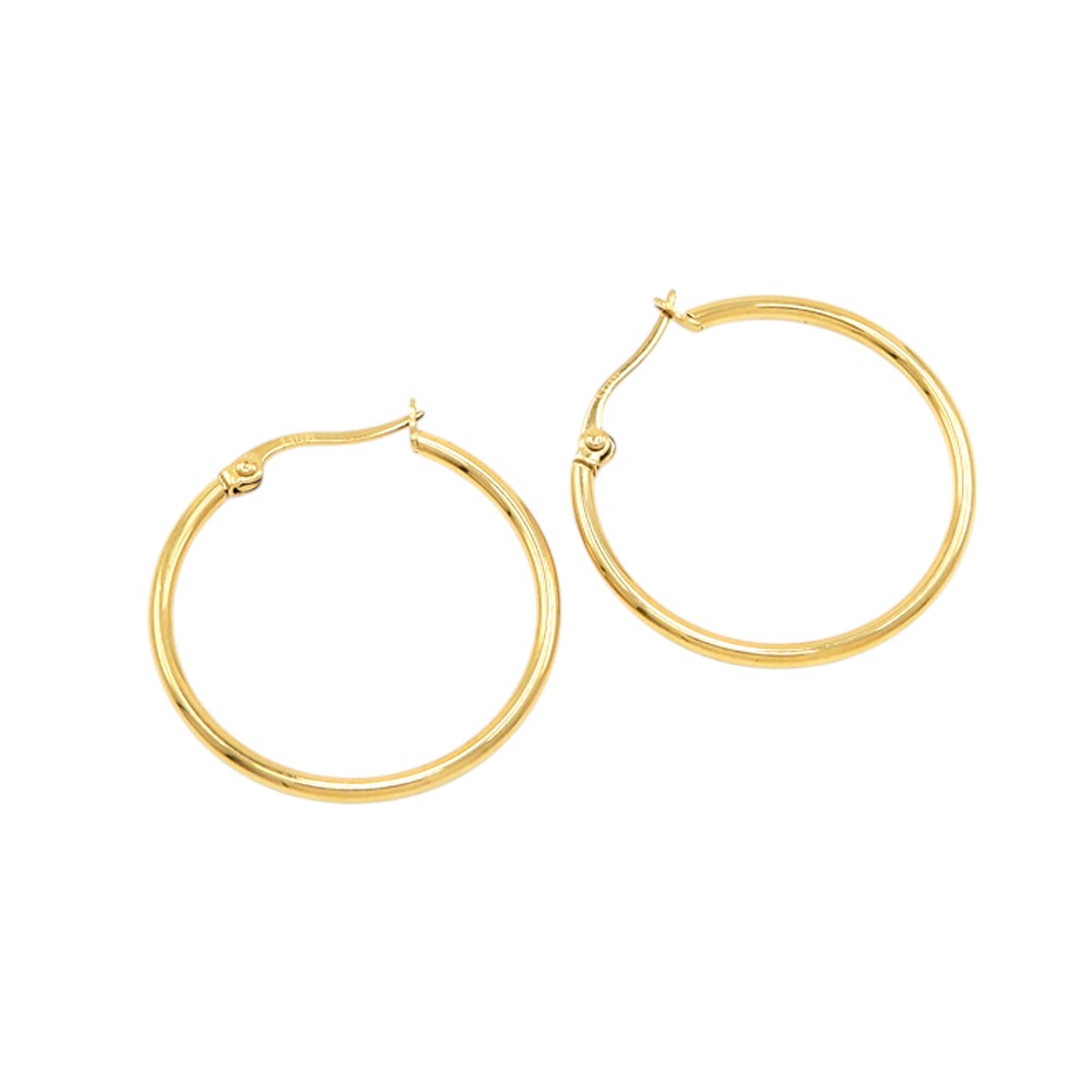 Gold 18K Gold Dipped Stainless Steel 1.5 Inch Metal Hoop Pin Catch Earrings are designed with a secure pin catch for easy and comfortable wear. With a diameter of 1.5 inches, they are the perfect statement piece to add to any outfit. Enjoy the durability and timeless style of these elegant earrings. 