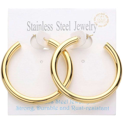 18K Gold Dipped Stainless Steel Hoop Earrings - Assorted - Earrings