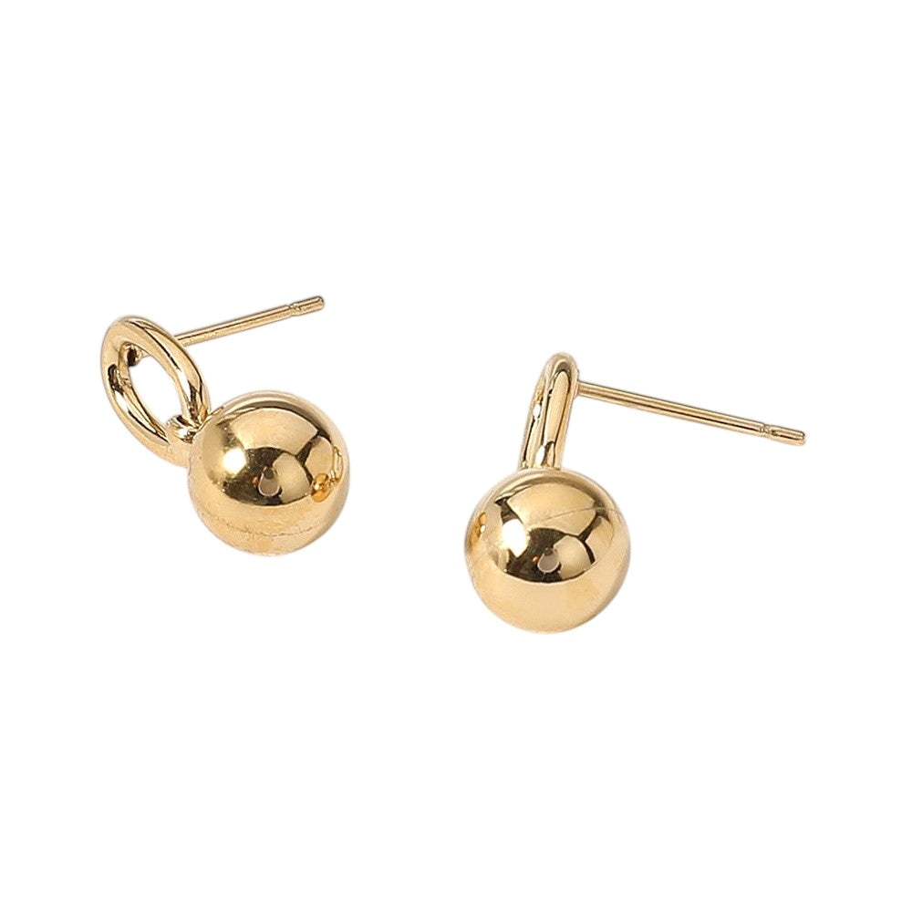 Gold 18K Gold Dipped Stainless Steel Mini Ball Dangle Earrings are expertly crafted to add a touch of elegance to any outfit. Made of high-quality materials, they offer a durable and long-lasting accessory that won't tarnish. The mini ball design gives a stylish and sophisticated look, perfect for any occasion.