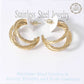 Gold 18K gold dipped stainless steel textured split hoop earrings offer a stylish and versatile addition to any outfit. With the durability and affordability of stainless steel, combined with the elegance of gold, these hoops are the perfect choice for everyday wear. The unique textured design adds a touch of sophistication to any look.