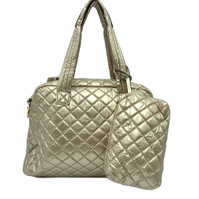 2-in-1 Large Quilted Tote Bag with Pouch - Gold - Tote Bag