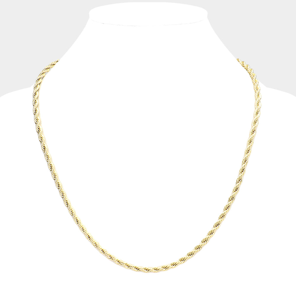 Gold 20 INCH, 3mm Stainless Steel Rope Chain Necklace is a classic and versatile piece for any wardrobe. Made from high-quality stainless steel, it offers durability and a luxurious shine. With its 20-inch length and 3mm thickness, it is the perfect accessory for both casual and formal occasions.