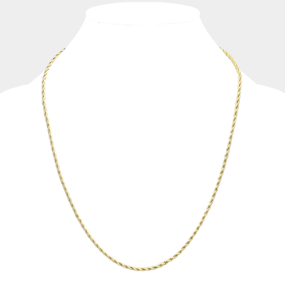 Gold 24-inch stainless steel rope chain necklace is the perfect accessory for any outfit. With a thickness of 3mm, it offers a sleek and sturdy design that will last. Elevate your style with this timeless piece that is both versatile and fashionable.