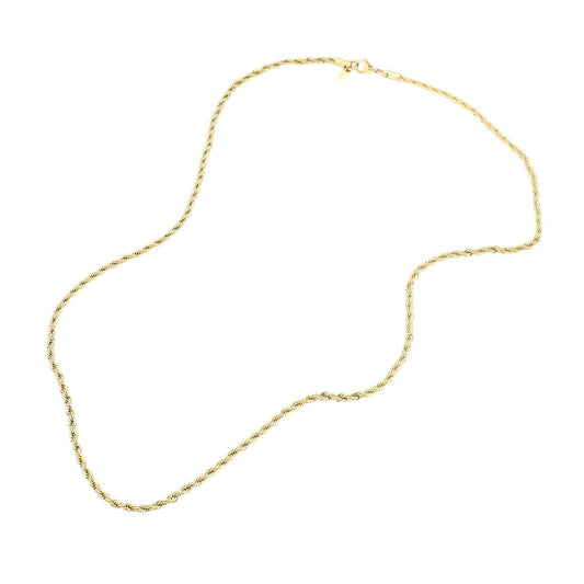 Gold 24-inch stainless steel rope chain necklace is the perfect accessory for any outfit. With a thickness of 3mm, it offers a sleek and sturdy design that will last. Elevate your style with this timeless piece that is both versatile and fashionable.