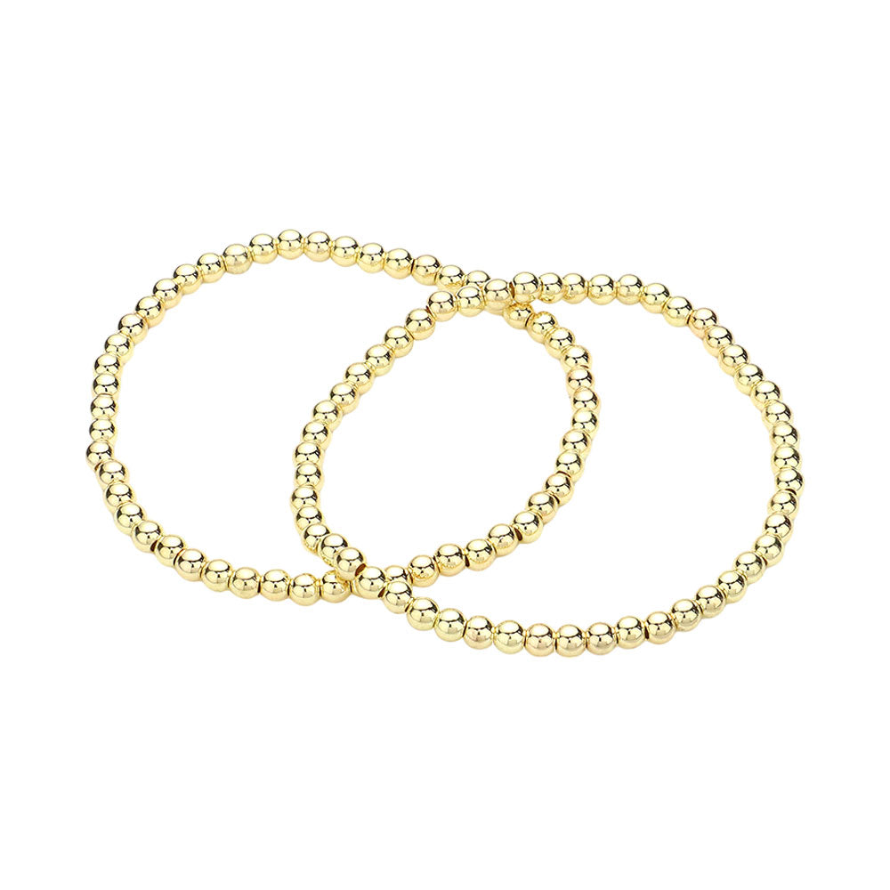 Gold 2PCS Stainless Steel Ball Stretch Multi Layered Bracelets are both stylish and durable, making them the perfect addition to any jewelry collection. The stainless steel material ensures long-lasting wear while the multi-layered design adds a unique touch. Add a touch of sophistication to any outfit with these trendy bracelets.