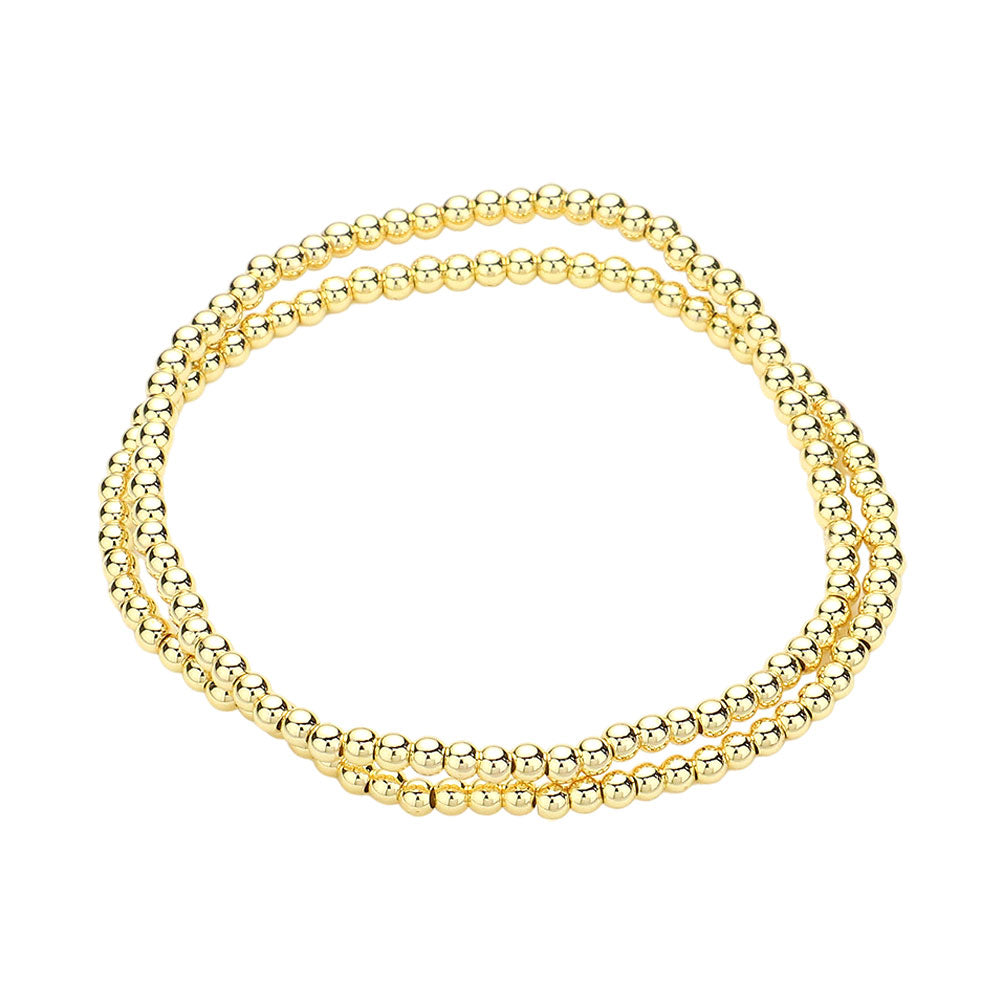 Gold 2PCS Stainless Steel Ball Stretch Multi Layered Bracelets are both stylish and durable, making them the perfect addition to any jewelry collection. The stainless steel material ensures long-lasting wear while the multi-layered design adds a unique touch. Add a touch of sophistication to any outfit with these trendy bracelets.