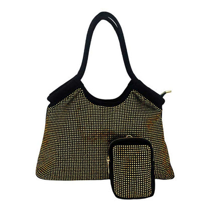 Gold 2Pcs Bling Shoulder Bag and Mini Pouch Bag Set, this shoulder bag and mini pouch bag set is versatile enough for wearing through the week, simple and leisurely, elegant and fashionable, suitable for women of all ages, and ultra-lightweight to carry around all day. The interior has enough capacity for keys, phones, cards, sunglasses, purses, lipsticks, books, and water bottles. This bling shoulder bag and mini pouch bag set can hold up all your daily necessities.