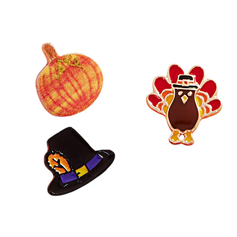 Gol-3Pairs - Enamel Thanksgiving Turkey Pumpkin Hat Stud Earring Set, Featuring a unique combination of a turkey, pumpkin, and hat design, these stud earrings are a fun and stylish way to celebrate the holiday. Made with high-quality materials, these earrings are durable and perfect for daily wear. Show off your Thanksgiving spirit with this charming set!