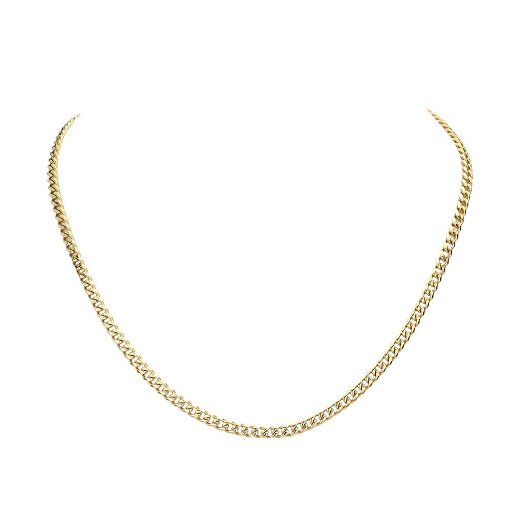 Gold 6 Diamond Cut Stainless Steel 18 Inch 4mm Cuban Chain Necklace is a versatile and stylish addition to any jewelry collection. Made with high-quality stainless steel, it boasts a modern and sleek design, perfect for everyday wear. The diamond-cut details add a touch of elegance and shine, making it a must-have accessory. 