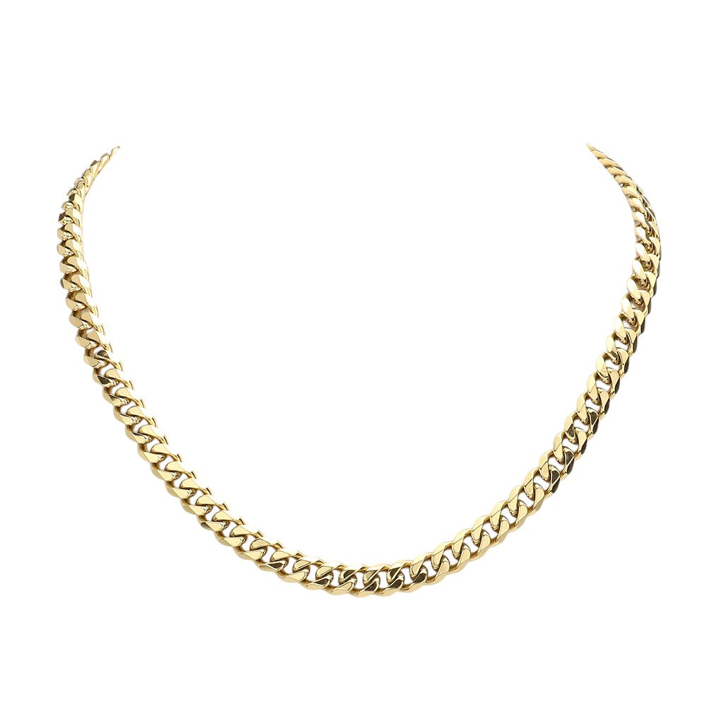 Gold 6 Diamond Cut Stainless Steel 18 Inch 8mm Cuban Metal Chain Necklace is a stylish and durable accessory for any occasion. Made of high-quality stainless steel, the necklace features a diamond-cut design that adds a touch of elegance. With an 18-inch length and 8mm thickness, it is the ideal size for everyday wear. It is a must-have for any fashion-forward individual.