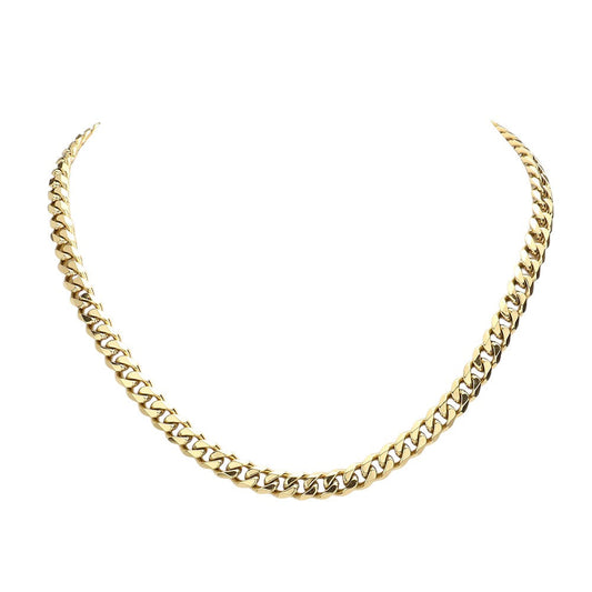 Gold 6 Diamond Cut Stainless Steel 18 Inch 8mm Cuban Metal Chain Necklace is a stylish and durable accessory for any occasion. Made of high-quality stainless steel, the necklace features a diamond-cut design that adds a touch of elegance. With an 18-inch length and 8mm thickness, it is the ideal size for everyday wear. It is a must-have for any fashion-forward individual.