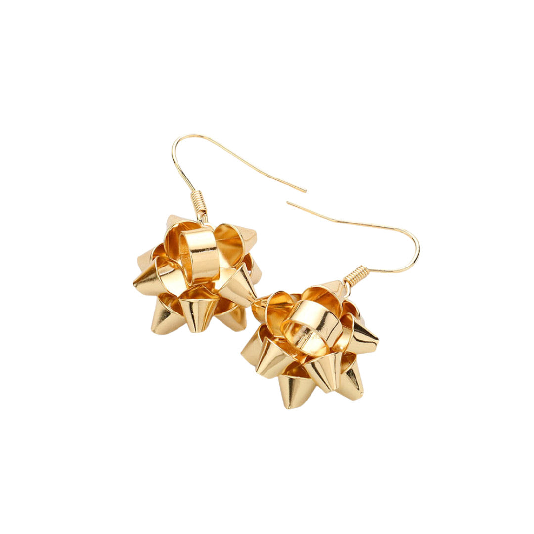 Gold Beautiful Christmas Gift Bow Dangle Earrings, are beautifully designed with a bow theme that will make a glowing touch on everyone. These beautiful earrings are the ultimate representation of your class & beauty. These are the perfect gift for Christmas, especially for your friends, family, and the persons you love.