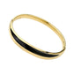 Gold Black Stainless steel enamel hinged bangle bracelet is a sleek and durable addition to any jewelry collection. Made from high-quality stainless steel, it offers long-lasting wear and a touch of elegance to any outfit. The hinged design allows for easy wear and removal, making it a convenient and stylish choice for daily wear.