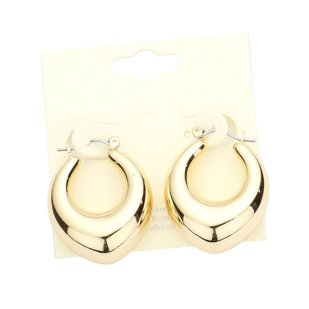 Gold Bold Metal Abstract Hoop Pin Catch Earrings, Make a statement with these Earrings. Crafted from durable metal with a sleek abstract design, these earrings are perfect for adding the perfect touch of impact. The pin catch closure ensures a secure and comfortable fit. An ideal gift choice for friends, and family members.