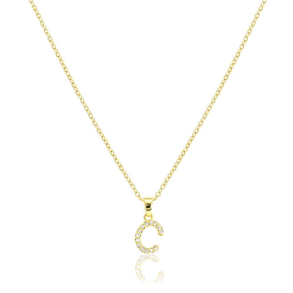 Gold C Stainless Steel CZ Stone Paved Monogram Pendant Necklace is a must-have for adding a touch of elegance to any outfit. Made with durable stainless steel and sparkling cubic zirconia stones, this necklace is a timeless piece that will elevate your style. Perfect for personalisation with your initials, this pendant necklace makes a thoughtful and stylish gift for yourself or a loved one