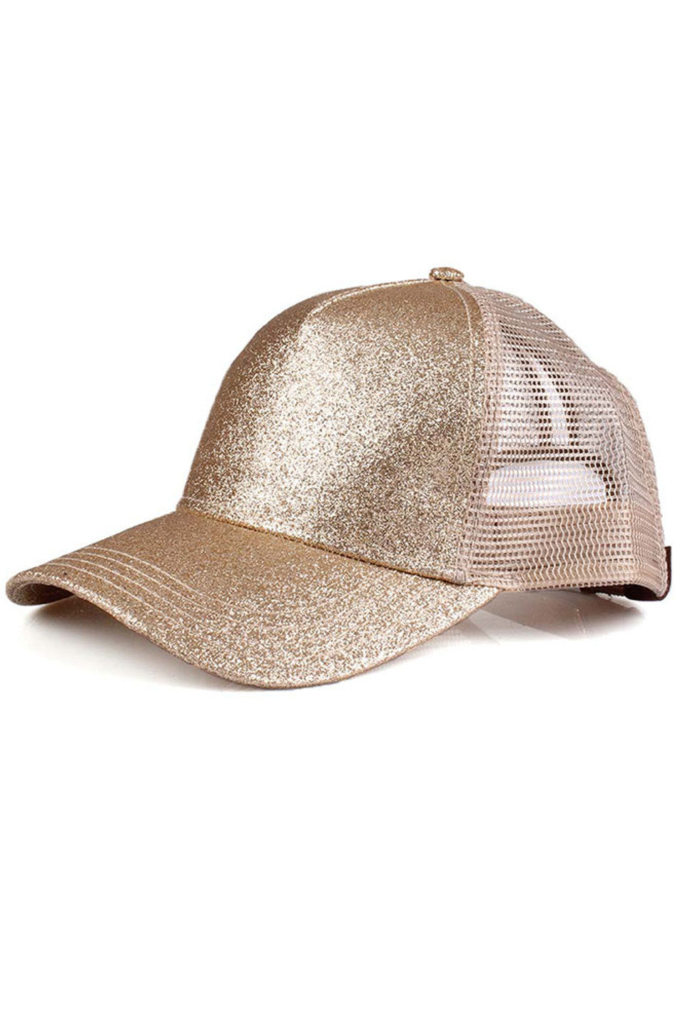Gold C.C BASEBALL PONYCAP is a must-have accessory for any baseball fan. Made with high-quality materials, this cap offers both style and functionality. Featuring a ponytail holder, it allows for easy and comfortable wear while keeping your hair in place. Elevate your game day look with the C.C BASEBALL PONYCAP.