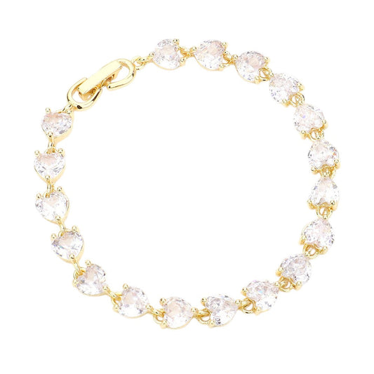 Gold CZ Heart Link Evening Bracelet combines elegance and sophistication with a touch of romance. The sleek design features sparkling CZ heart links, adding a touch of glamour to any evening outfit. Made with high-quality materials, this bracelet is perfect for any special occasion.