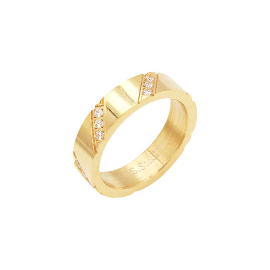 Gold-CZ Round Stone Embellished Stainless Steel Ring is a must-have for any jewelry collection. The sleek design and high-quality materials make it perfect for everyday wear, while adding a touch of elegance to any outfit. Upgrade your style with this timeless piece.