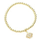 CZ Stone Paved Crown Charm Stainless Steel Ball Beaded Stretch Bracelet - Two Tone - Bracelets