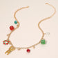 Bring festive joy to your style with this Christmas reindeer charm necklace featuring holiday-themed pendants like a wreath, gift, and sparkling beads. Designed on a delicate chain, this playful accessory is perfect for parties, gifting, or adding cheerful charm to your holiday outfits.