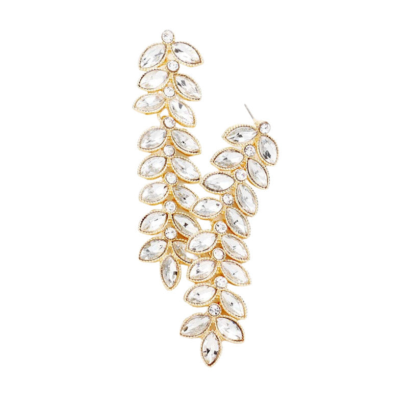 Gold Clear Marquise Crystal Leaf Vine Drop Evening Earringsc. Get ready with these bright earrings, put on a pop of color to complete your ensemble. Perfect for adding just the right amount of shimmer & shine and a touch of class to special events. Perfect Birthday Gift, Anniversary Gift, Mother's Day Gift, Graduation Gift.