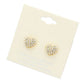 Gold Crystal Pave Heart Stud Earrings add elegance to any outfit. The sparkling pave design is crafted precisely, and the heart shape symbolizes love and affection, making them the perfect accessory for any special occasion.