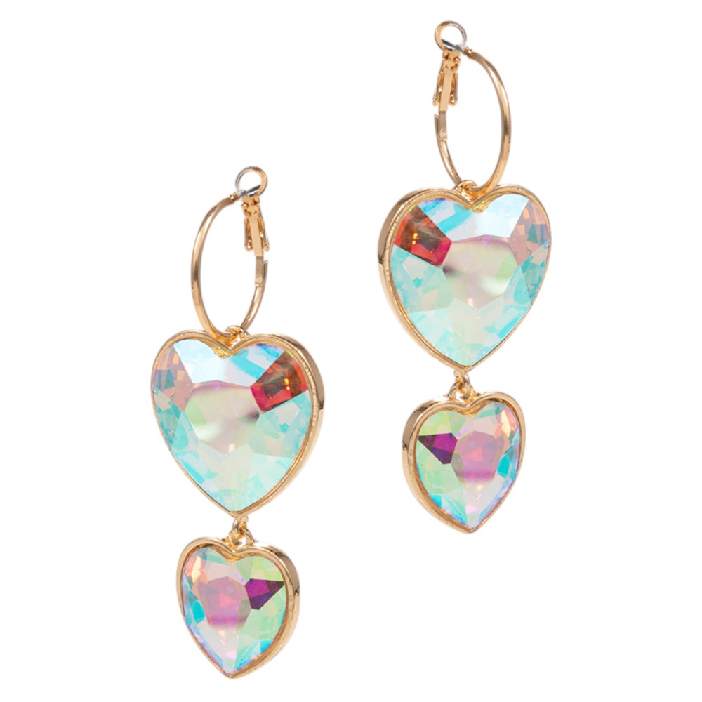 Gold Crystal Stone Double Heart Link Dropdown Earrings are expertly crafted with intricate details that will add a touch of sophistication to any outfit. The sparkling crystal stones and unique heart link design make these earrings a perfect addition to any jewelry collection. Elevate your style with these stunning earrings.
