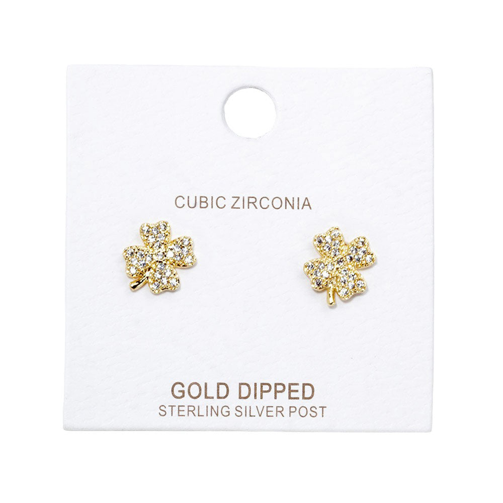 Gold Cubic Zirconia Clover Stud Earrings, Upgrade your jewelry collection. These expertly crafted earrings feature high-quality cubic zirconia stones, giving them a stunning sparkle. The clover shape adds a touch of elegance to any outfit, making them the perfect accessory for both formal and casual occasions.