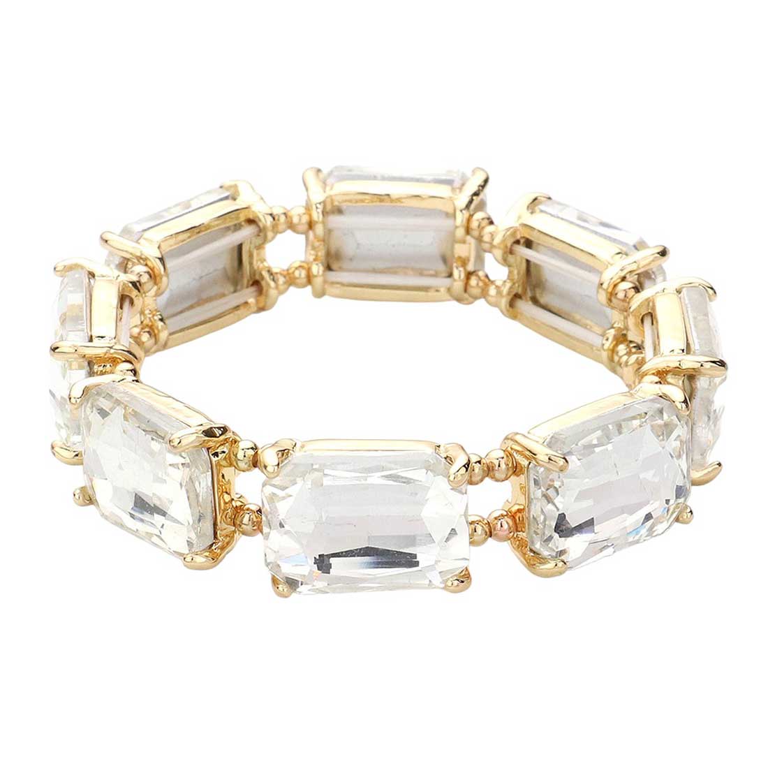 Gold Emerald Cut Stone Stretch Evening Bracelet, get ready with this Stretch Evening Bracelet to receive the best compliments on any special occasion. Put on a pop of color to complete your ensemble and make you stand out on special occasions. It looks so pretty, bright, and elegant on any special occasion.
