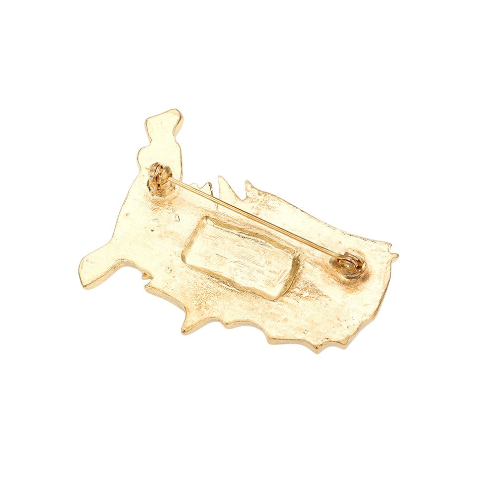 Gold Enamel American USA flag and United States map pin brooch is a patriotic and stylish accessory that adds a touch of national pride to any outfit. Made with high-quality materials, this pin is durable and long-lasting. Perfect for showing off your love for the USA and its map.