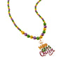 Gold-Glittered Enamel Mardi Gras Queen Message Pendant Pointed Beaded Necklace features a sparkling enamel pendant with a special message, perfect for the Mardi Gras season. The beaded necklace adds an elegant touch and brings a festive spirit to any outfit.