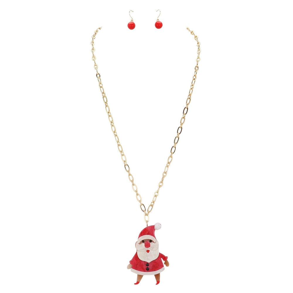 Gold-Glittered Resin Christmas Santa Pendant Long Jewelry Set is a must-have for your holiday outfit. Made from high-quality resin, the pendant features a festive Santa design with glitter accents, adding a touch of sparkle to your look. The long chain allows for versatile styling options. Perfect for spreading Christmas.